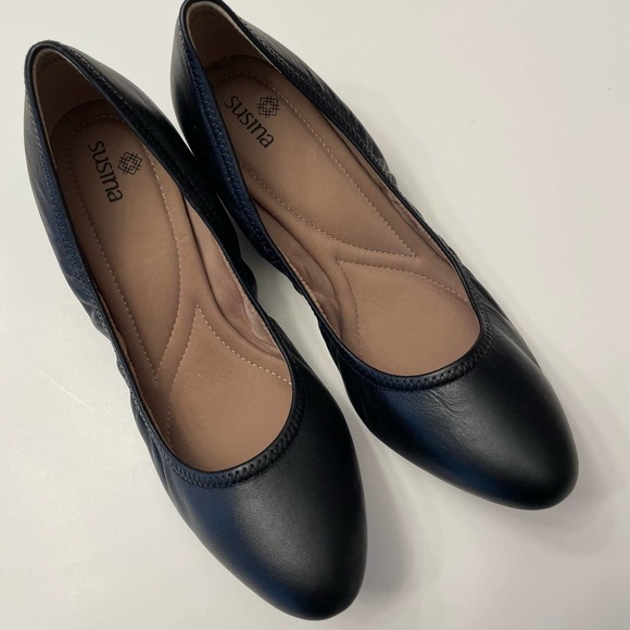 NWT Susina Fraya Leather Wedge Pump Black Shoe Size 7 Black - Picture 2 of 7